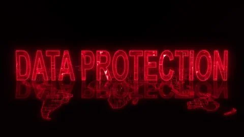3d data protection text technology earth map red glow 스톡 일러스트