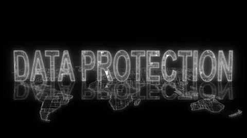 3d data protection text technology earth map white glow 스톡 일러스트