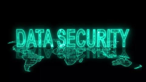 3d data security text technology earth map cyan glowing イラスト素材