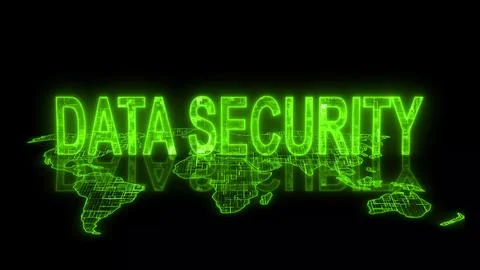 3d data security text technology earth map green glowing Stock Illustration