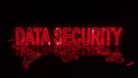3d data security text technology earth map red glowing 스톡 일러스트