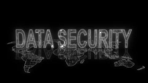 3d data security text technology earth map white Stock Illustration