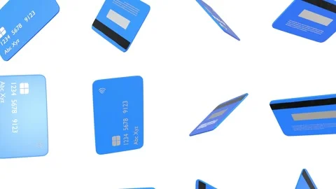 3D Debit Cards Falling on a White Background. Credit Card Icons 3D. 4K Stock Footage 289756065