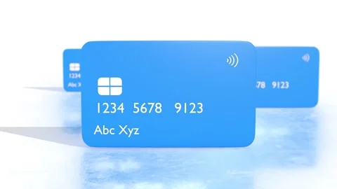 3D Debit Cards on a Reflective Floor Zooming Towards the Camera. Credit Card. 4K Stock Footage 289759822