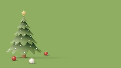 3D decorated Christmas tree with event balls on green background graphic il.. Stock Illustration
