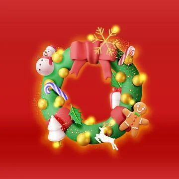 3D decorated christmas wreath Stock Illustration