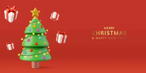 3d Decorative christmas tree with presents Ilustración de archivo