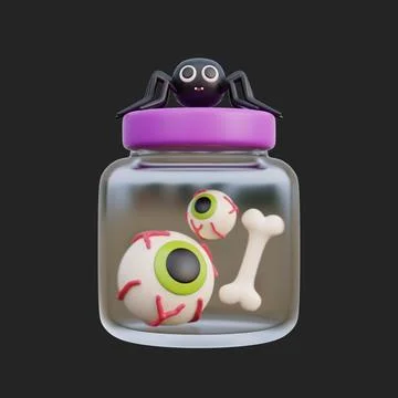 3d decorative elements for Halloween, trick or treat, october holiday, cart.. Stock Illustration