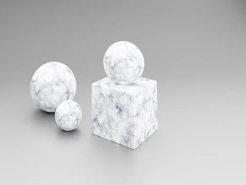 3D decorative figures of a cube and sphere with a marble texture. Marble ston Stock Illustration