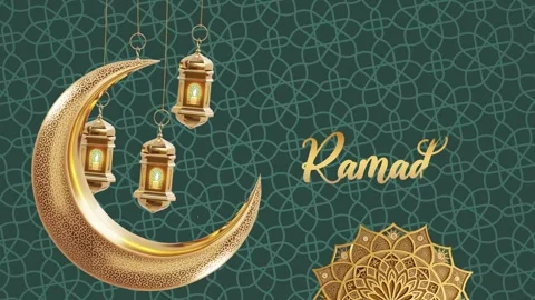3D decorative gold Islamic lanterns and moon Ramadan Mubarak Greeting Backgr Stock Footage 329165070