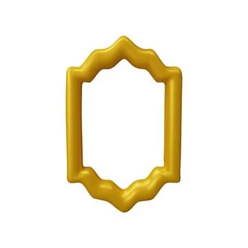 3D decorative vector frame in Arabic style, golden window, vintage yellow arch Stock Illustration