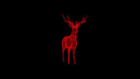 3D deer on black background. Object dissolved red flickering particles. Scien Stock-Illustration