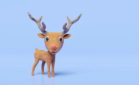 3d deer from plasticine isolated on blue background. doe, fawn clay toy ico.. Stock Illustration