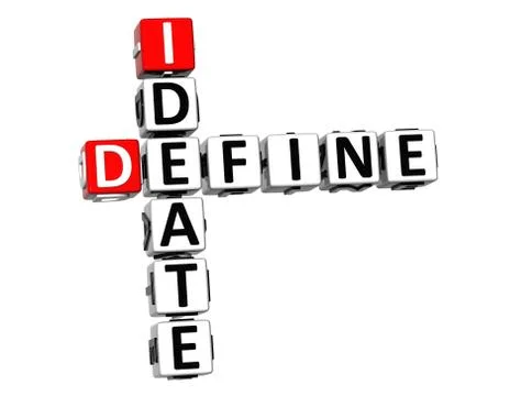 3d define ideate crossword cube words Illustrazione stock
