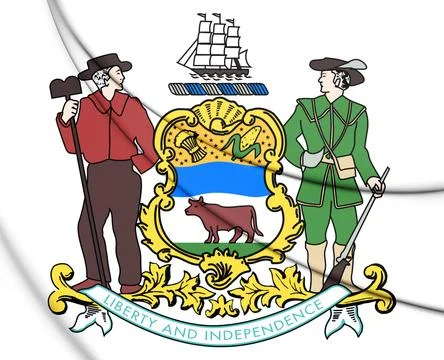 3D Delaware state coat of arms, USA. 3D Illustration. Stock Illustration
