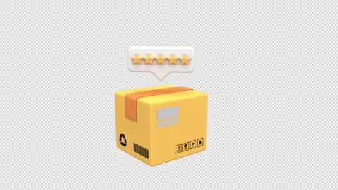 3D delivery box with five star rating bubble symbolizing customer satisfact.. Stock Footage 310602287