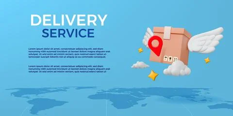3D delivery box. Free shipment. Cargo parcel package with wings. Fast online Stockillustratie
