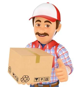 3D Delivery man with a box Stock Illustration