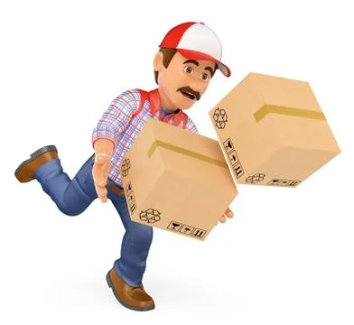 3D Delivery man falling with boxes. Work accident Stock Illustration