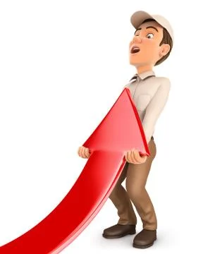 3d delivery man lifting up red arrow Stock Illustration