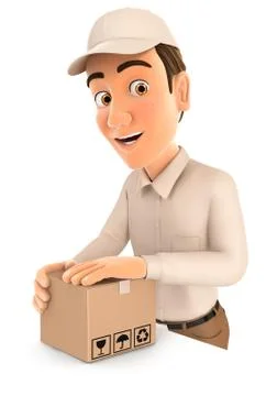 3d delivery man preparing package Stock Illustration