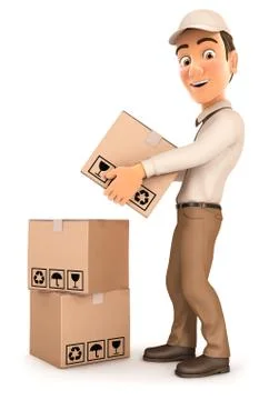 3d delivery man stacking parcels イラスト素材