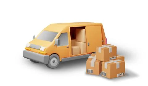 3D Delivery Van full of Cardboard Boxes Stock Illustration