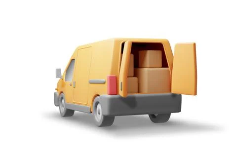 3D Delivery Van full of Cardboard Boxes Stock Illustration