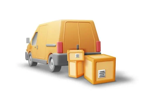 3D Delivery Van full of Cardboard Boxes Stock Illustration