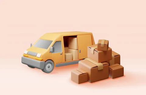 3D delivery van full of cardboard boxes Stockillustratie