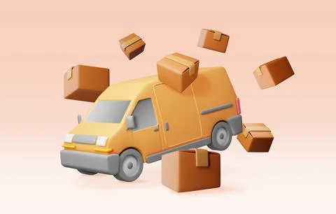 3D delivery van full of cardboard boxes Stock Illustration