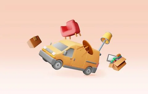 3D delivery van with home items isolated Illustrazione stock