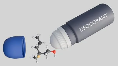 3D Deodorant surrounded by Floating Volatile Organic Odor Molecules or Viol Stock Illustration