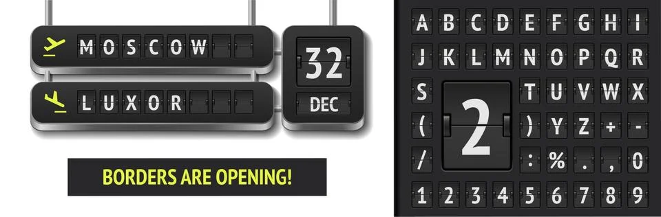 3D departure scoreboard. Vector flip airport board template with date of flight Stock Illustration