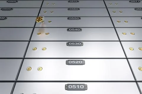 3D deposit boxes with key. Safe lockers Stock Photos