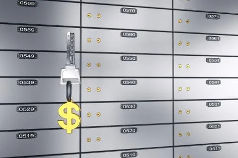 3D deposit boxes with key. Safe lockers Foto stock