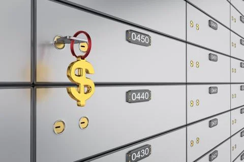 3D deposit boxes with key. Safe lockers Stock Photos