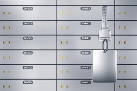 3D deposit boxes with key. Safe lockers Stock Photos