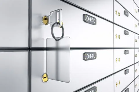 3D deposit boxes with key. Safe lockers Stock Photos
