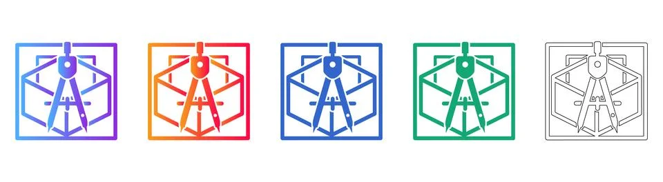 3D Design and Architecture Compass Icons Stock Illustration