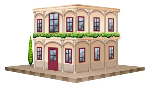 3D design for building with red windows and door Ilustración de archivo