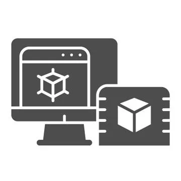 3d design on computer solid icon. Pc monitor with 3d project vector illustration Illustrazione stock