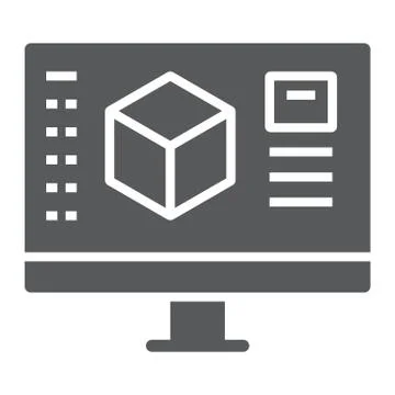 3d design glyph icon, model and computer, 3d modeling sign, vector graphics, a Stock Illustration