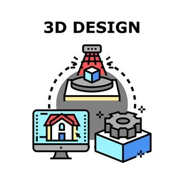 3d design process illustrating modeling and scanning Illustrazione stock