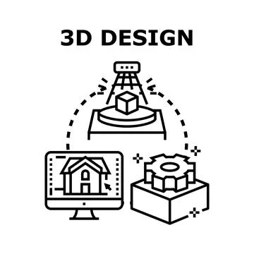 3d design process illustrating modeling and scanning Stock Illustration