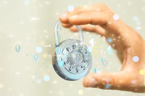 3d design of Security Shield concept, data protection. Shield with dots and line Stock Photos