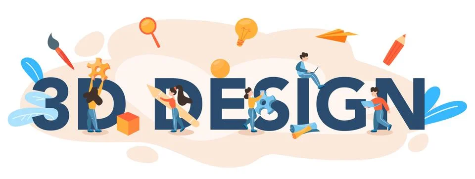 3D design typographic header. Digital drawing with electronic 스톡 일러스트