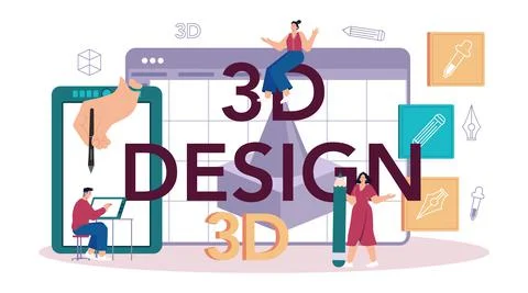 3D design typographic header. Digital drawing with electronic tools Illustrazione stock