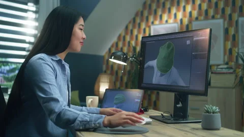 3D designer creating clothes on computer Stock Footage 211796566