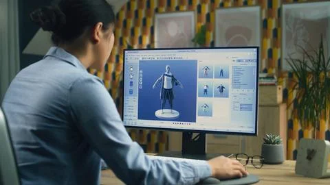 3D designer creating clothes on computer Foto stock